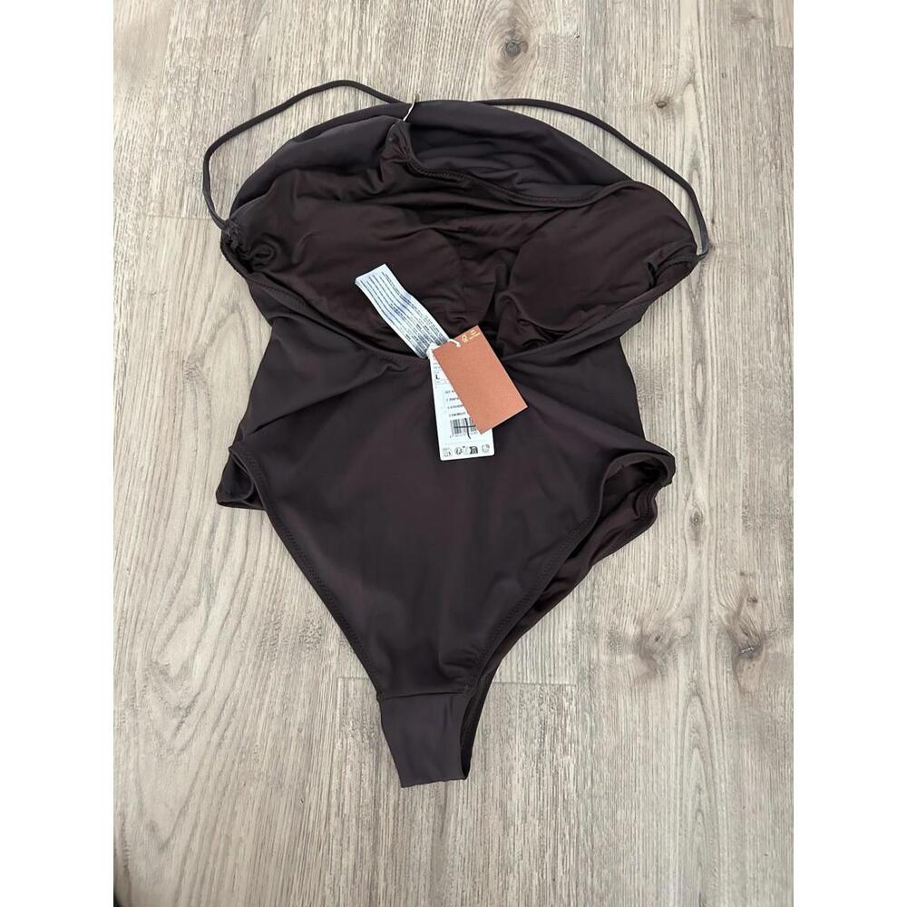 Mango Women’s Brown Asymmetrical Neckline One Piece NWT Large